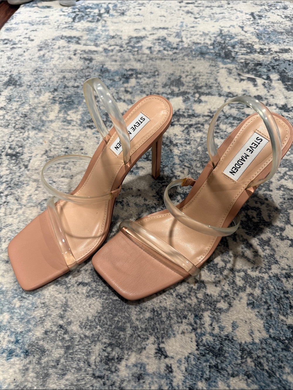 Steve Madden Clear-Strap Blush Square-Toe Stiletto Sandals